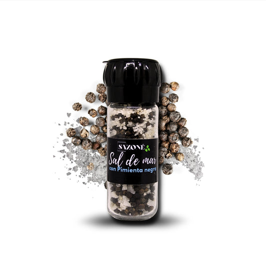 sal de mar con pimientas negras
